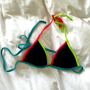 Victoria’s Secret Black String Bikini Top w/ Neon Piping